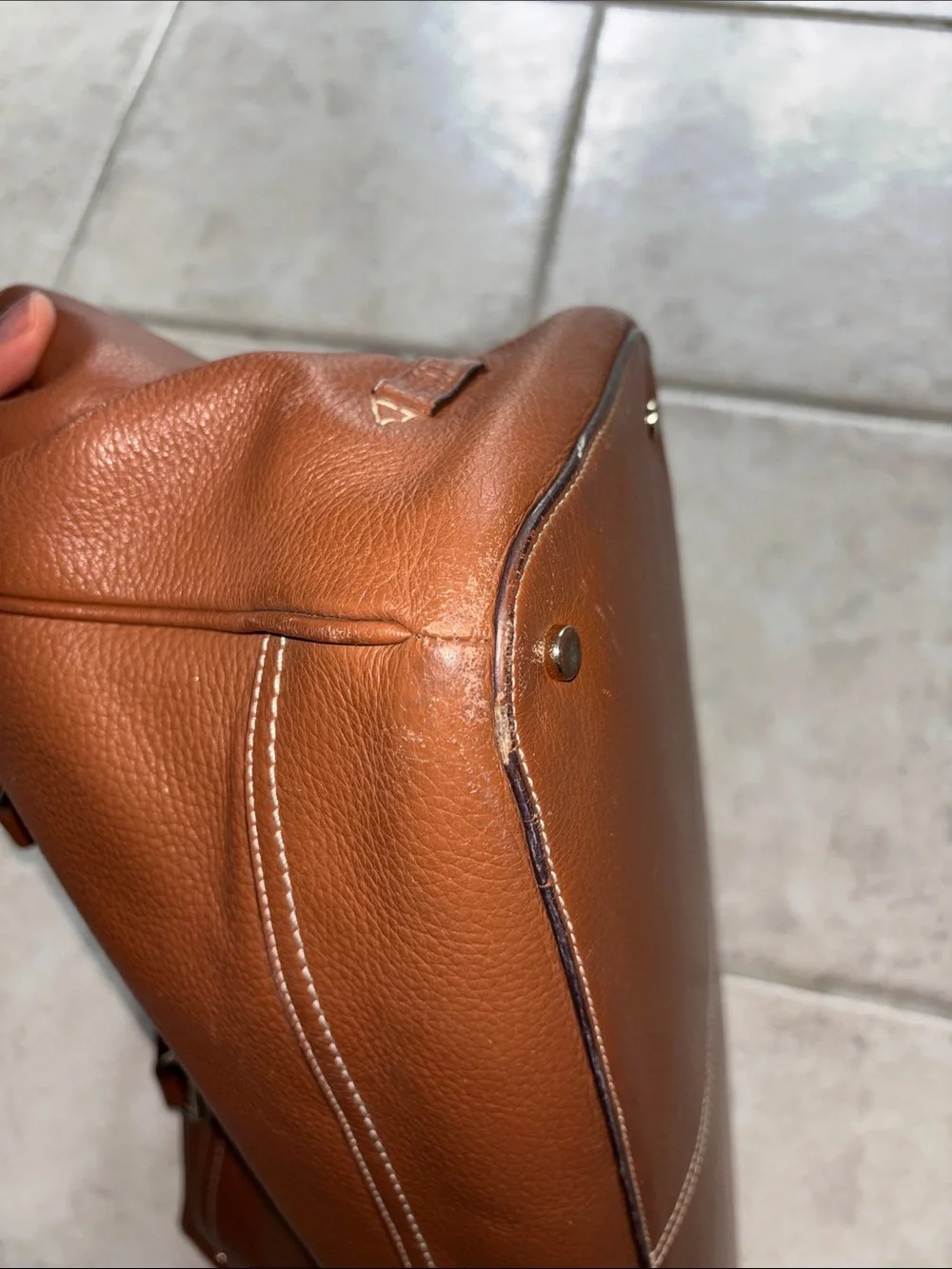 Cole Haan Brown Leather Tote Bag with Navy Interior